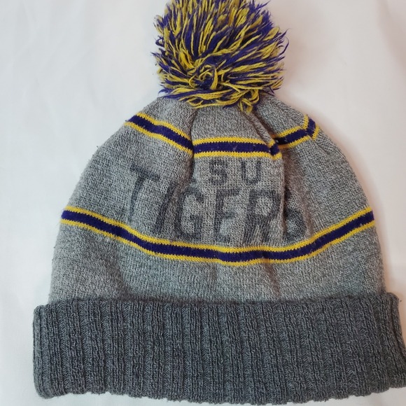 NCAA LSU Tigers Louisiana State Winter‎ Hat Beanie Cap Pom Grey - Picture 4 of 5